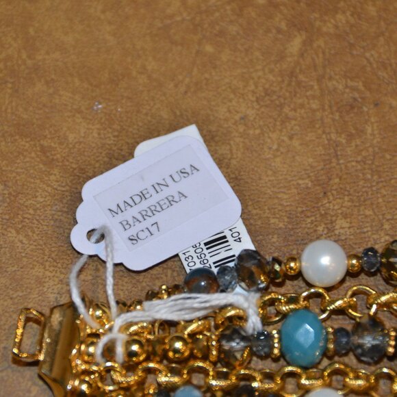 RARE VINTAGE JOSE & MARIA BARRERA TURQUOISE CRYSTAL PEARL GOLD STRAND BRACELET - Picture 7 of 11